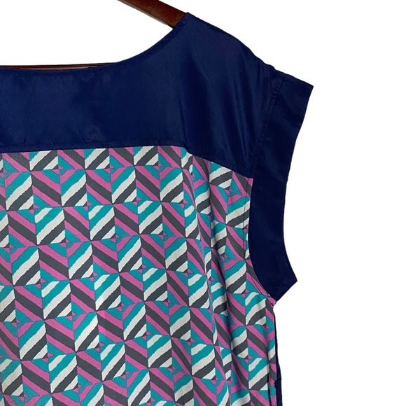 Ya Los Angeles Geometric Graphic Print Boatneck Mini Short Shift Dress Large L - Picture 7 of 15